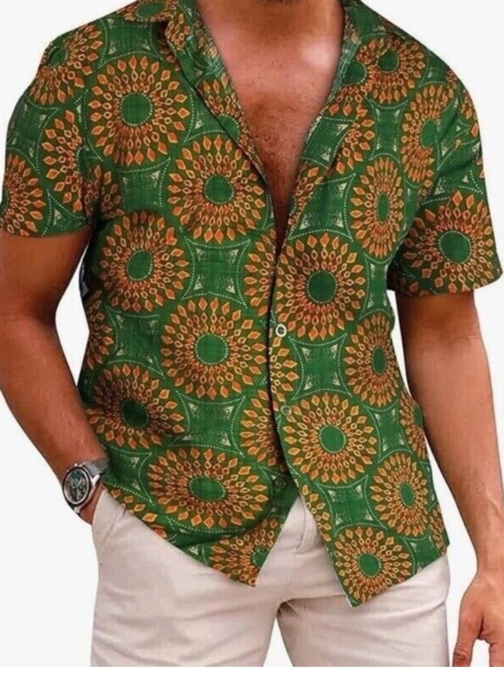 VATPAVE Mens Hawaiian Shirts Short Sleeve Button Down Beach Shirts. SMALL/Green